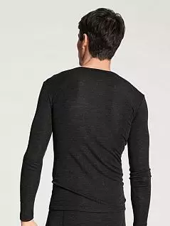Повседневная футболка из шерсти мериноса и шелка с тонким ребром Calida 15060к_785 Темный-серый 785 dark moon mele